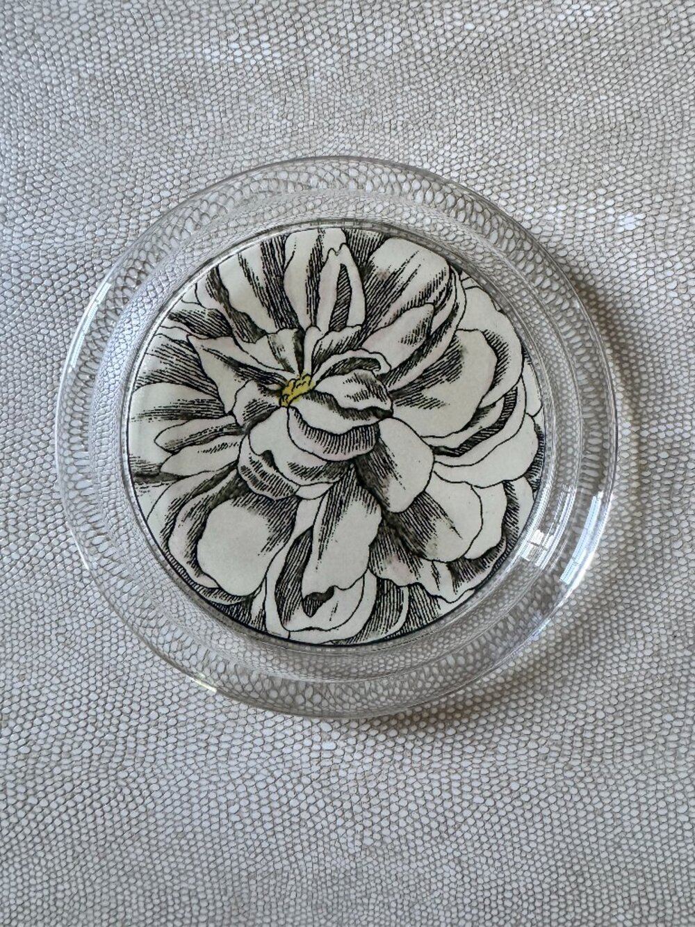 John Derian Glass Decoupage Rose 6" Bottle Coaster